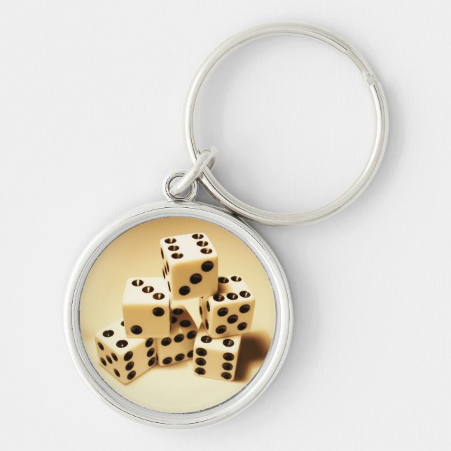Tärningkeychain Rund Silverfärgad Nyckelring (Framsidan)