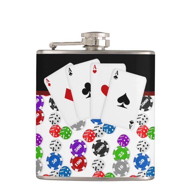 Tärningsmarker och Ess-Poker Fickplunta (Framsidan)