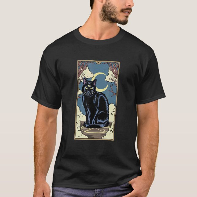 Taro Kort 3 Ögon Svart Katt Halvmåne Gotisk W T Shirt (Framsida)