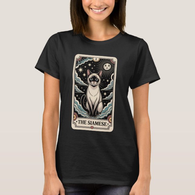 Taro Kort Katt Halloween Siamesen T Shirt (Framsida)