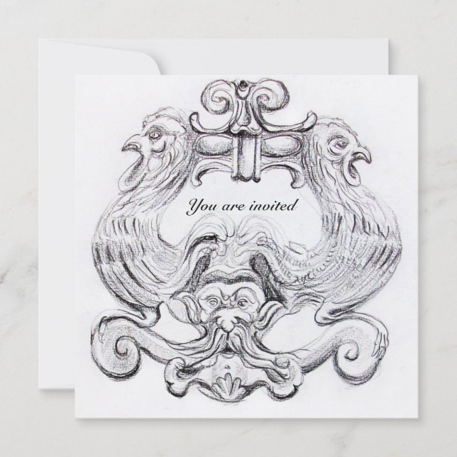 TAROT/ ANTIK FLORENTINSK GROTESK Lila Vit Inbjudningar (Framsida)