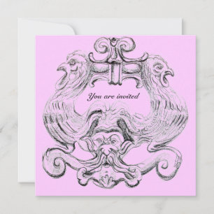 TAROT/ ANTIK FLORENTINSK GROTESK Rosa Svart Inbjudningar