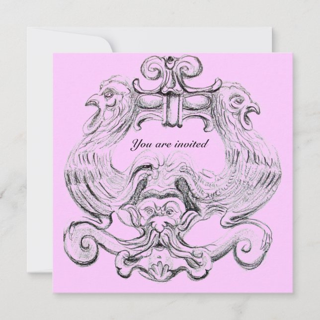 TAROT/ ANTIK FLORENTINSK GROTESK Rosa Svart Inbjudningar (Framsida)