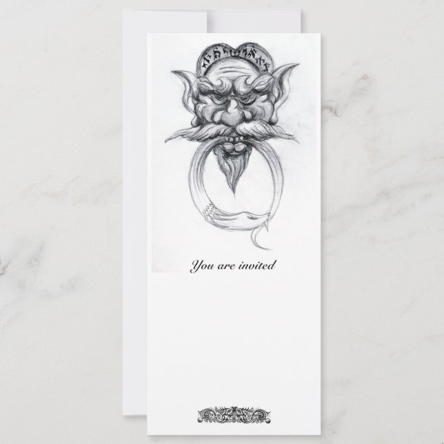 TAROT / ANTIK GROTESK FANTASI Svart Vitt Inbjudningar (Framsida)