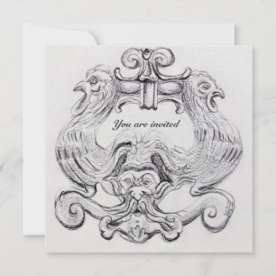 TAROT/ ANTIQUE FLORENTINE GROTESQUE Black White Inbjudningar