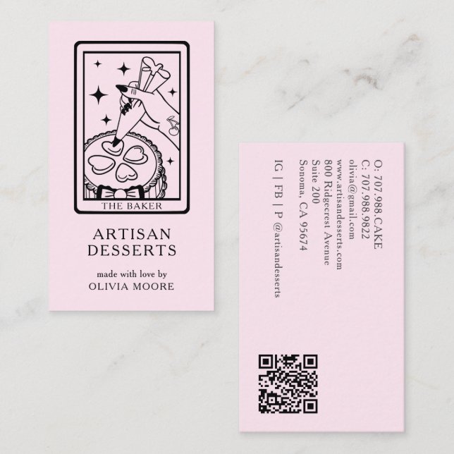 Tarot Artisan Bageri Efterrätter Catering QR-kod R Visitkort (Fram/baksida)