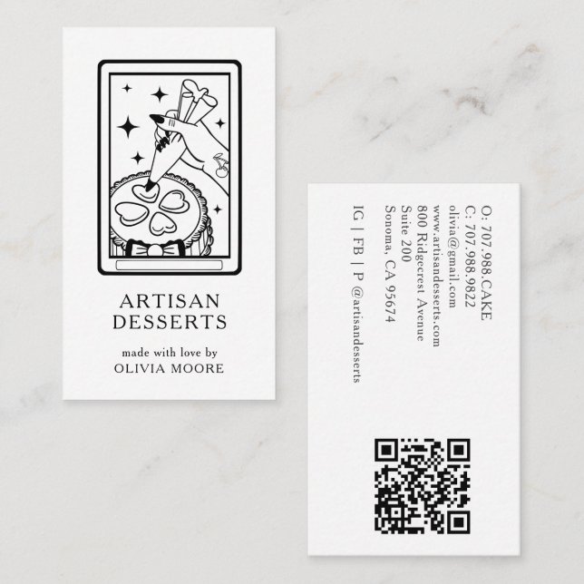 Tarot Artisan Baker Dessert Caterer QR Code Visitkort (Fram/baksida)