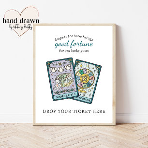 Tarot Baby Shower Blöja-Lottning Bordsskylt Poster