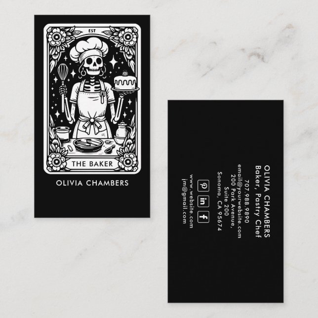 Tarot Baker Black White Pastry Chef Dessert Visitkort (Fram/baksida)