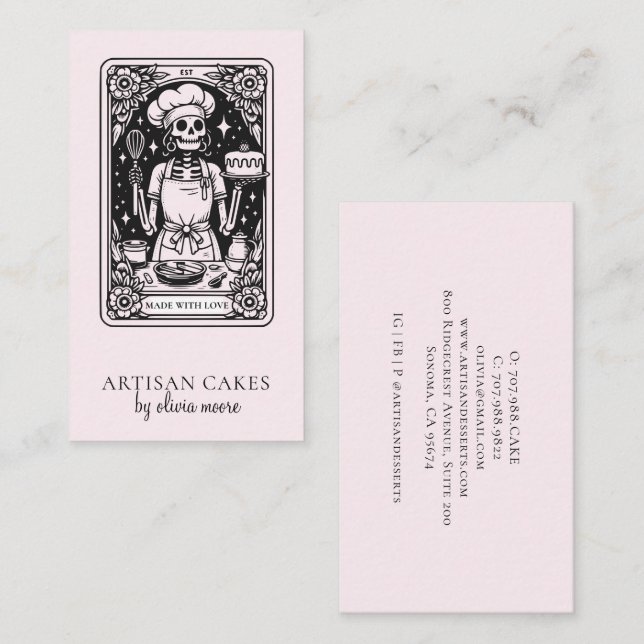 Tarot Baker Blush Rosa Konditor Visitkort (Fram/baksida)