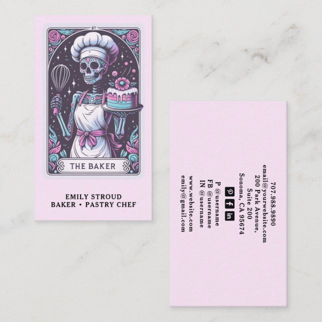 Tarot Baker Konditor Efterrätter Catering Rosa Visitkort (Fram/baksida)