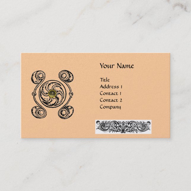 TAROT Black Rosa Celtic Teckning Gemstone Monogram Visitkort (Framsida)