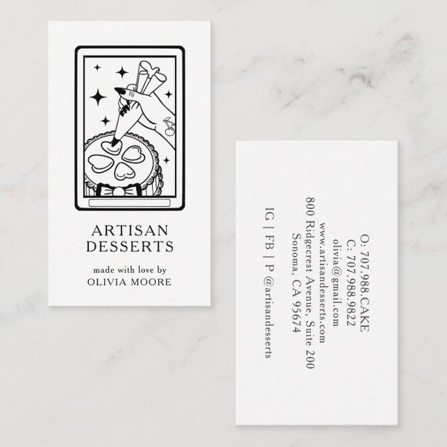 Tarot Black White Artisan Baker Dessert Caterer Visitkort (Fram/baksida)