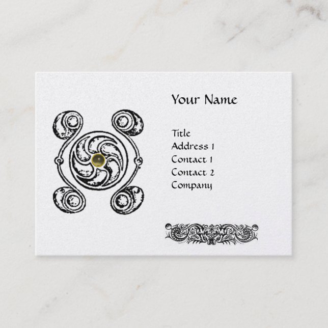 TAROT BLACK WHITE CELTIC TECKNING GRÅTT GEM MONOGR VISITKORT (Framsida)