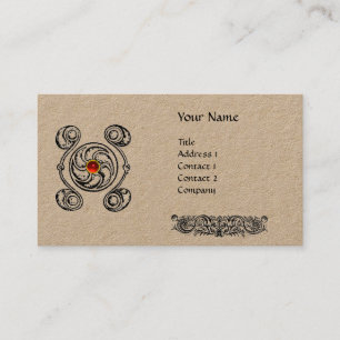 TAROT BLACK WHITE CELTIC TECKNING RED GEM MONOGRAM VISITKORT