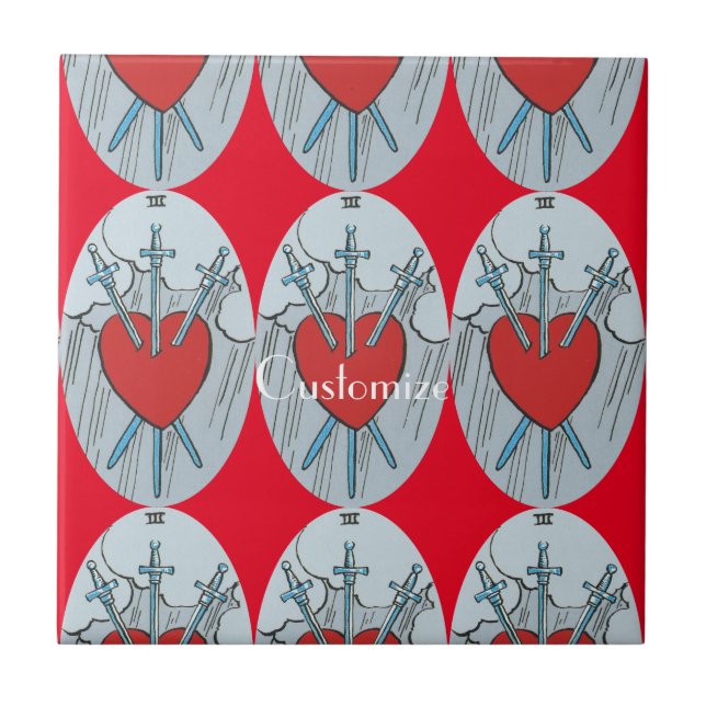 Tarot Card 3-svärd Thunder_Cove Kakelplatta (Framsidan)