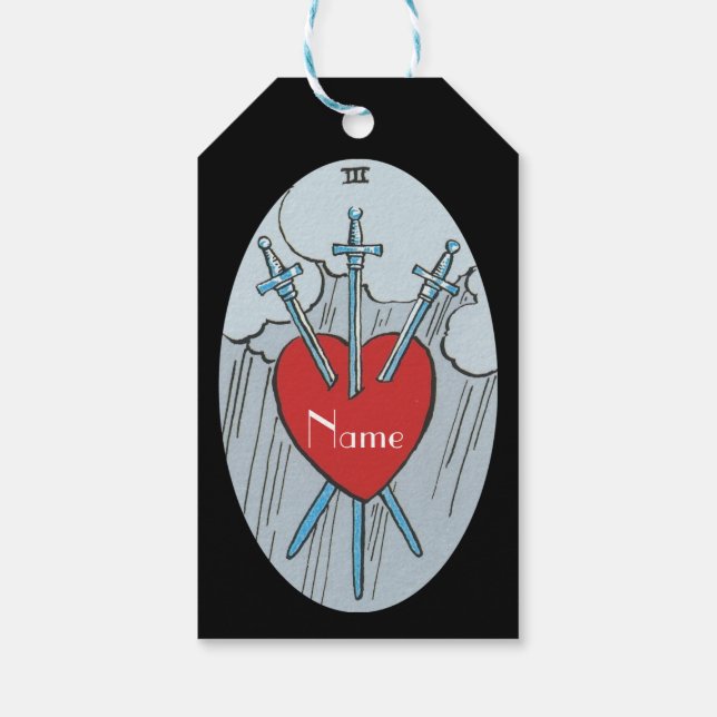 Tarot Card 3-svärd Thunder_Cove Presentetikett (Baksidan)