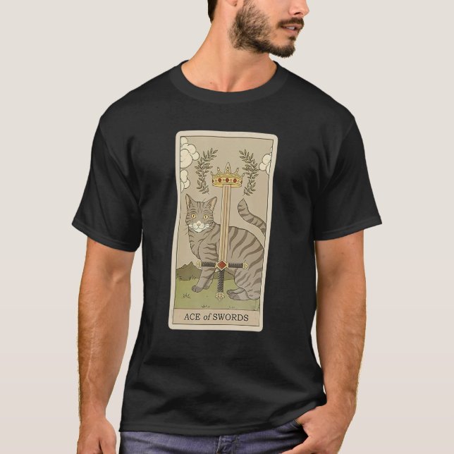 Tarot Card Ace Of Swords And Cat Cosmic Graphic Ca T Shirt (Framsida)