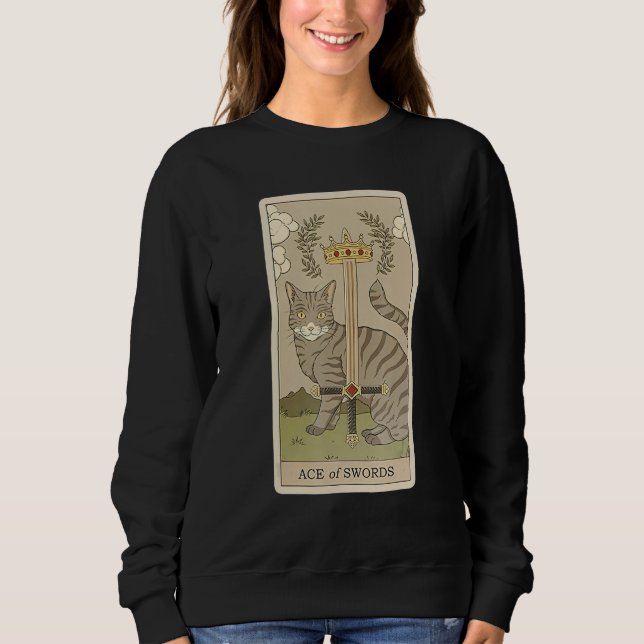 Tarot Card Ace Of Swords And Cat Cosmic Graphic Ca T Shirt (Framsida)