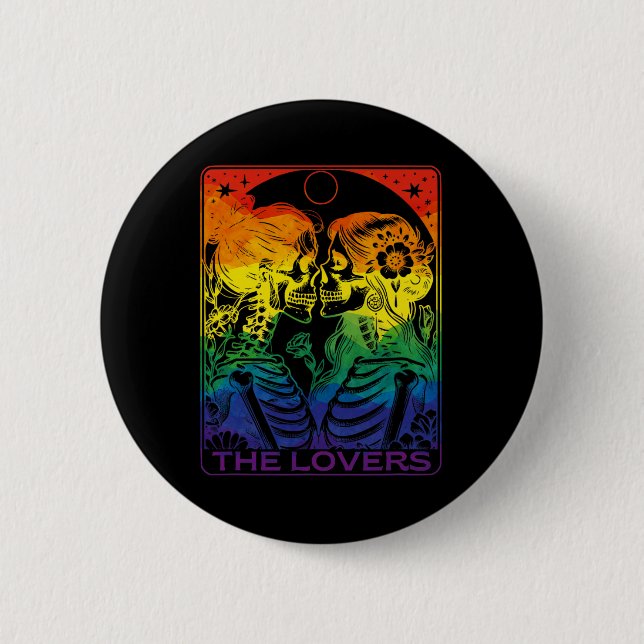 Tarot Card, Älskare Rainbow Kissing Lesbisk Skel Knapp (Framsida)