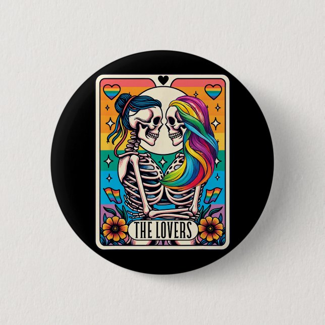 Tarot Card, Älskare Rainbow Kissing Lesbisk Skel Knapp (Framsida)