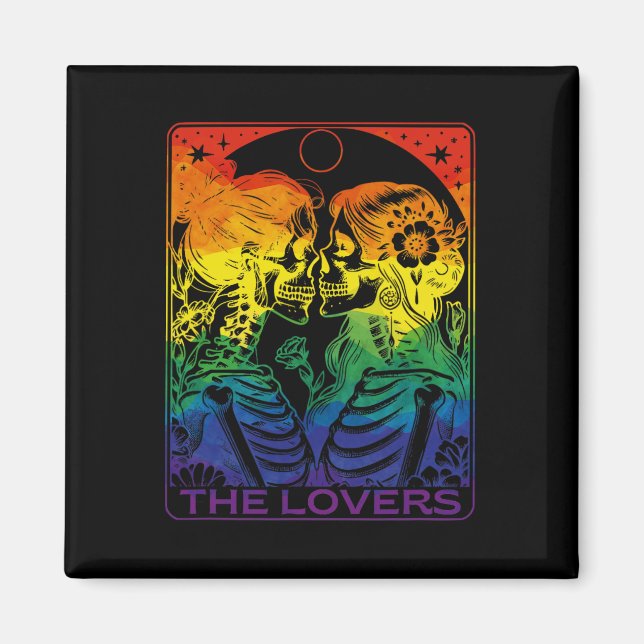 Tarot Card, Älskare Rainbow Kissing Lesbisk Skel Magnet (Framsidan)