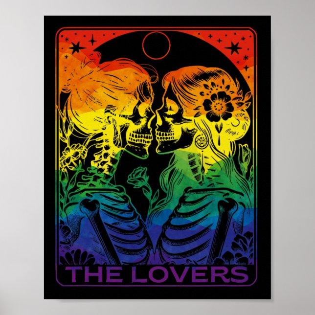 Tarot Card, Älskare Rainbow Kissing Lesbisk Skel Poster (Framsidan)