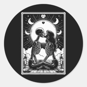 Tarot Card Älskare Skeleton Goth Halloween Runt Klistermärke