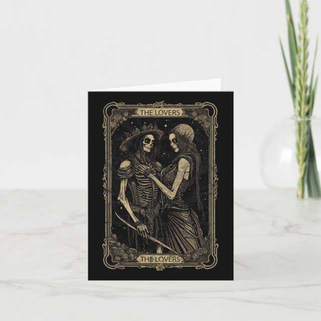 Tarot Card Älskare Skeleton Goth Skull Hallowee Kort (Framsida)