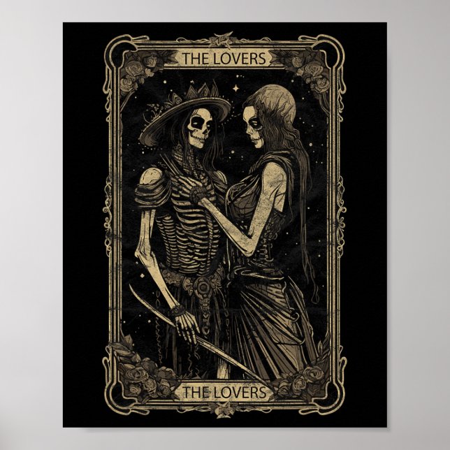 Tarot Card Älskare Skeleton Goth Skull Hallowee Poster (Framsidan)