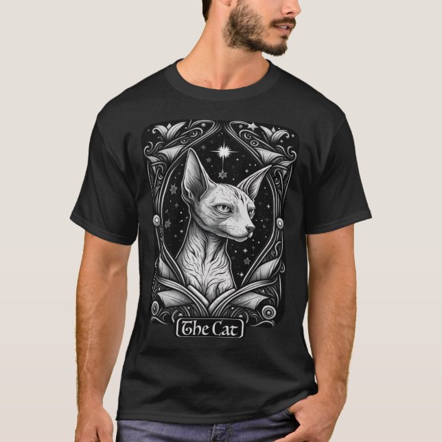 Tarot Card, Cat Sphynx Cat Occult Witch T Shirt (Framsida)