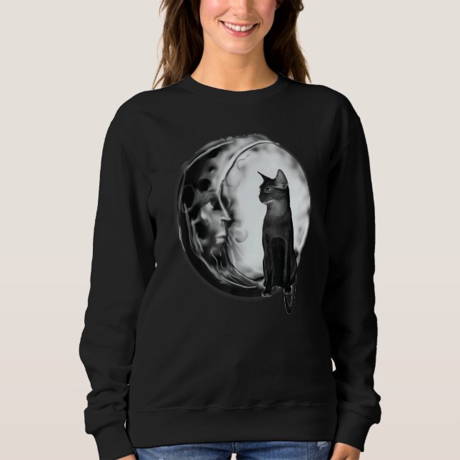 Tarot Card Crescent Måne och Cat Halloween T Shirt (Framsida)