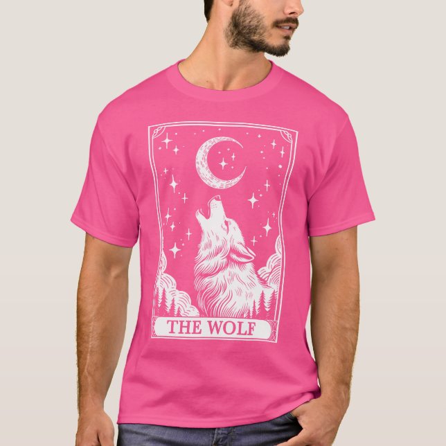 Tarot Card Crescent Måne Varg Djur älskare T Shirt (Framsida)