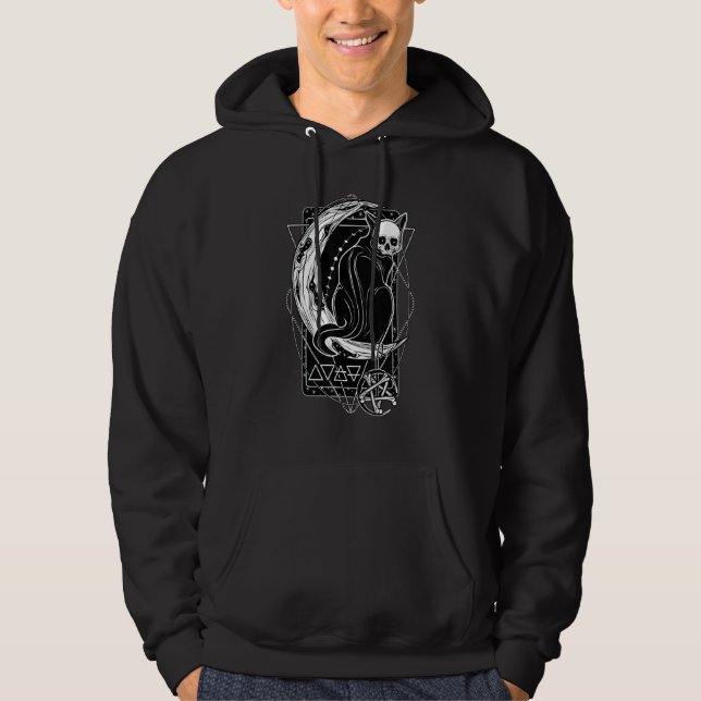 Tarot Card Crescent Moon And Black Cat Skull Goth  Hoodie (Framsida)
