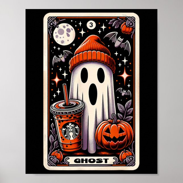 Tarot Card Cute Ghost Spooky Season Jack o lantern Poster (Framsidan)