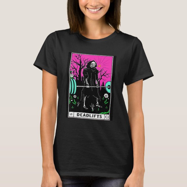 Tarot Card Gym Deadlifts Workout Occult Reading Re T Shirt (Framsida)