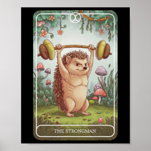 Tarot Card Hedgehog Strongman Lyfts ut-gymmen Poster