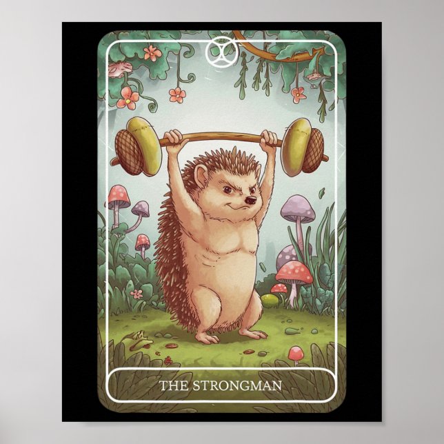 Tarot Card Hedgehog Strongman Lyfts ut-gymmen Poster (Framsidan)