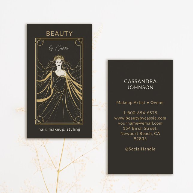 Tarot Card Makeup Hair Stylist Aesthetician Black Visitkort (tarot business card mystical goddess makeup hair lashes psychic reiki healer aesthetician)