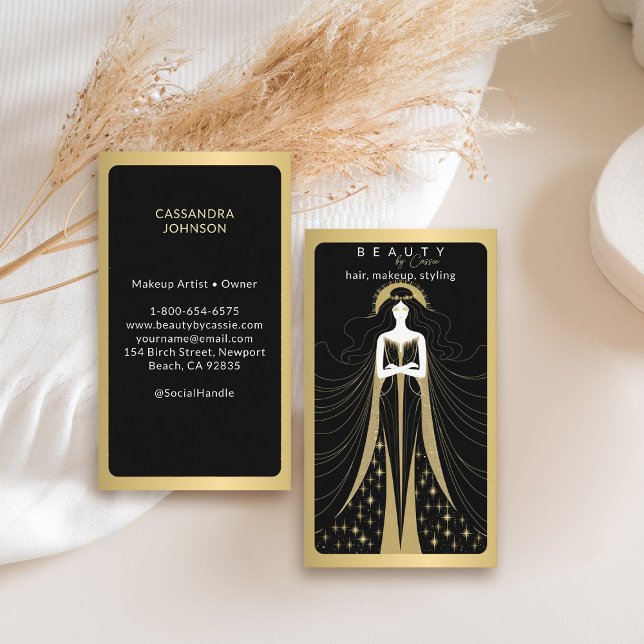 Tarot Card Makeup Hairdresser Aesthetician Black Visitkort (tarot business card goddess beauty makeup hair nails lashes stylist beautician beauty wellness yoga)