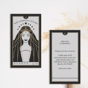 Tarot Card Makeup Hairdresser Monogram Guld Black Visitkort