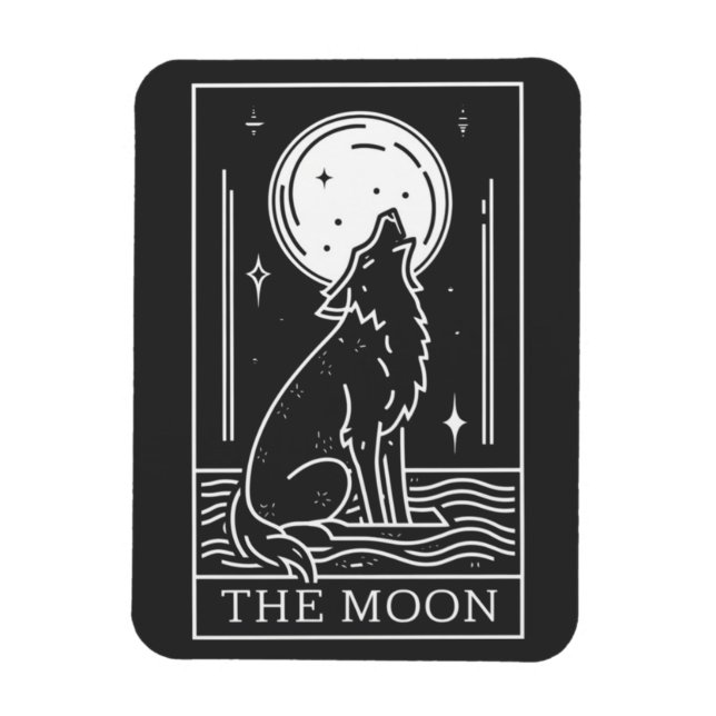 Tarot Card Måne Varg Howling Magnet (Vertikal)