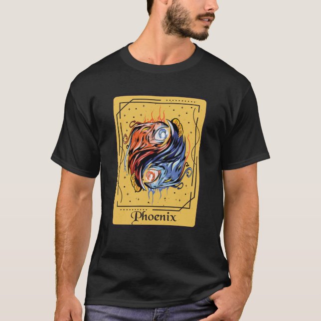 Tarot Card Phoenix Ying Yang Firebird med Fantasy T Shirt (Framsida)