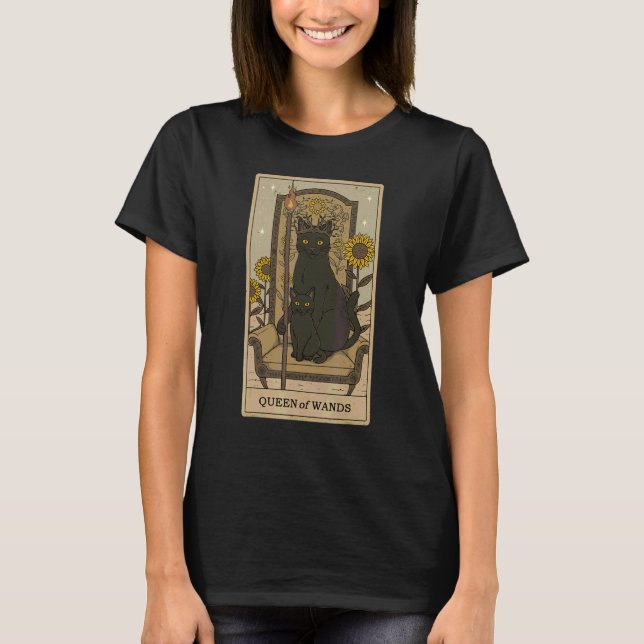 Tarot Card Queen Of Wands And Black Cats Graphic O T Shirt (Framsida)