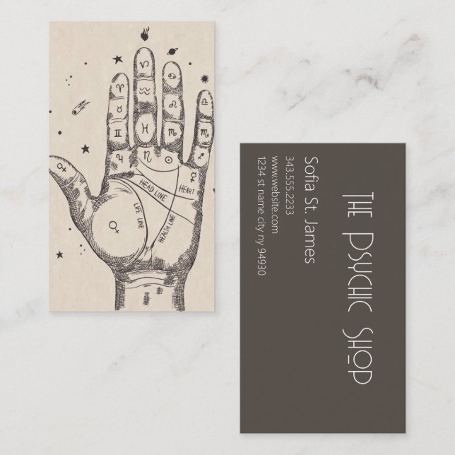 Tarot Card Reader Psychic Handflatan Reading Visitkort (Fram/baksida)