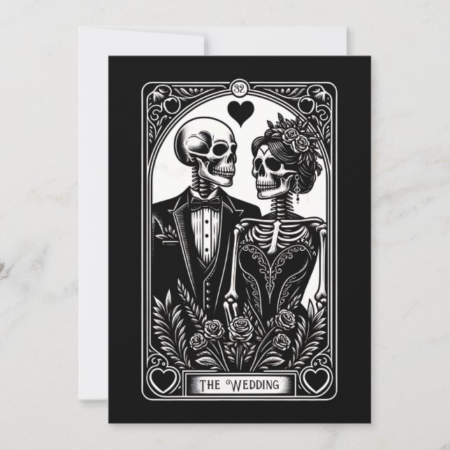 Tarot Card Skeleton är ett exempel på bröllopsinbj Inbjudningar (Framsida)