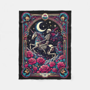 Tarot Card Skeleton Colorful Blommigt Unicorn Hall Fleecefilt