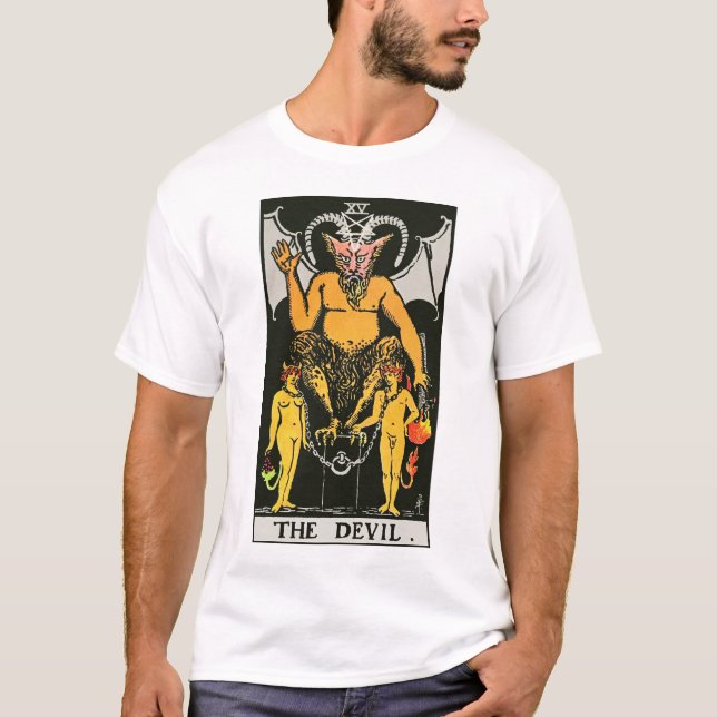 Tarot Card T-Shirt för Vintagen Djävulen (Framsida)