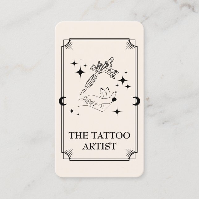 Tarot Card Tatto Artist Celestial Affärskort Visitkort (Framsida)