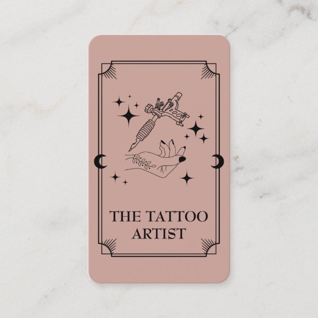 Tarot Card Tattoo Artist Celestial Business Card Visitkort (Framsida)